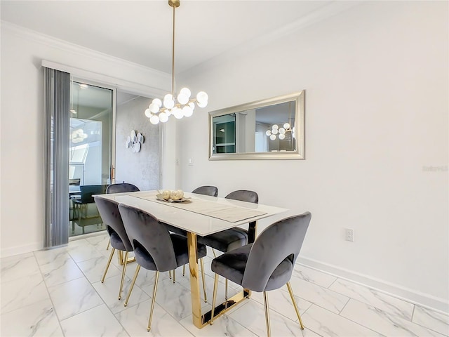 2970 Protagonist St, Kissimmee, FL 34746 - dining room featuring light marble finish floors, crown molding, and baseboards