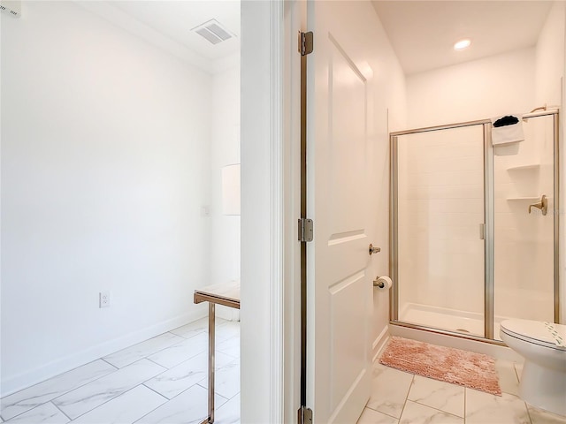 2970 Protagonist St, Kissimmee, FL 34746 - bathroom featuring marble finish floors, a stall shower, toilet, and baseboards