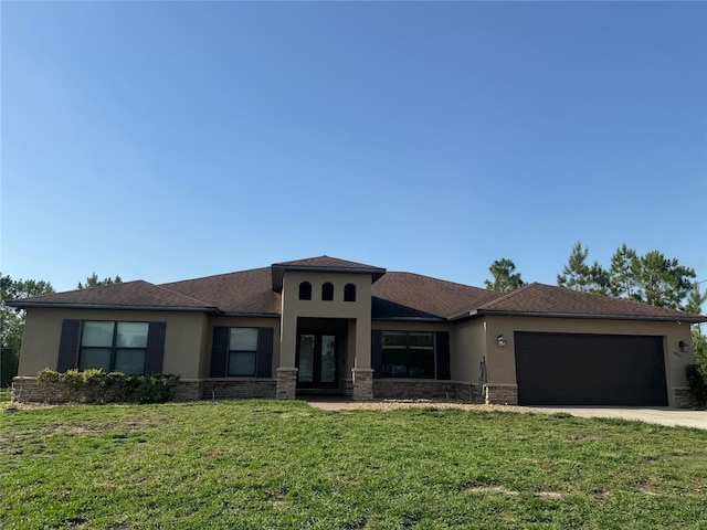 18805 Nettleton St, Orlando, FL 32833 - view of front of home with french doors, a garage, stucco siding, a front yard, and concrete driveway