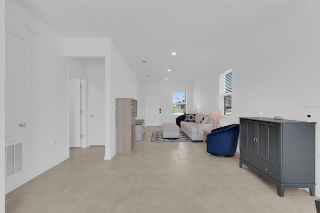 living room with recessed lighting