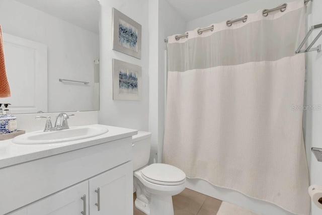 374 Pine Tree Bridge Trl, Saint Cloud, FL 34772 - bathroom featuring toilet, tile patterned floors, vanity, and shower / tub combo