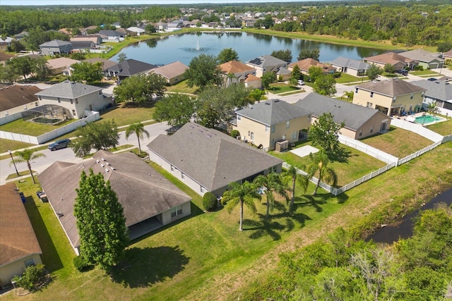 aerial perspective of suburban area with a nearby body of water