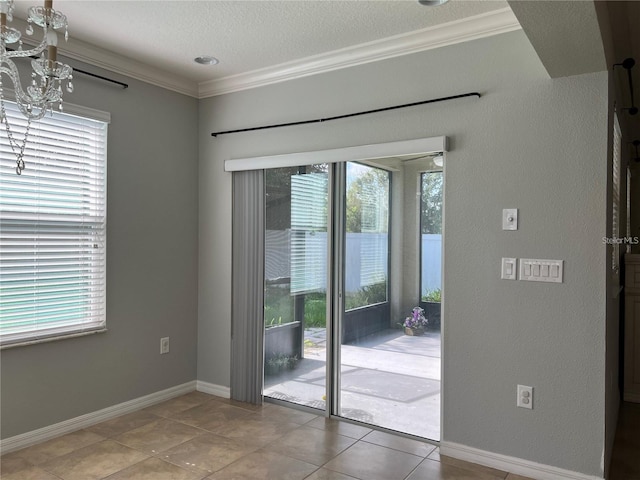 3003 Cobham Rd, Kissimmee, FL 34758 - unfurnished room with crown molding, plenty of natural light, a chandelier, light tile patterned flooring, and baseboards