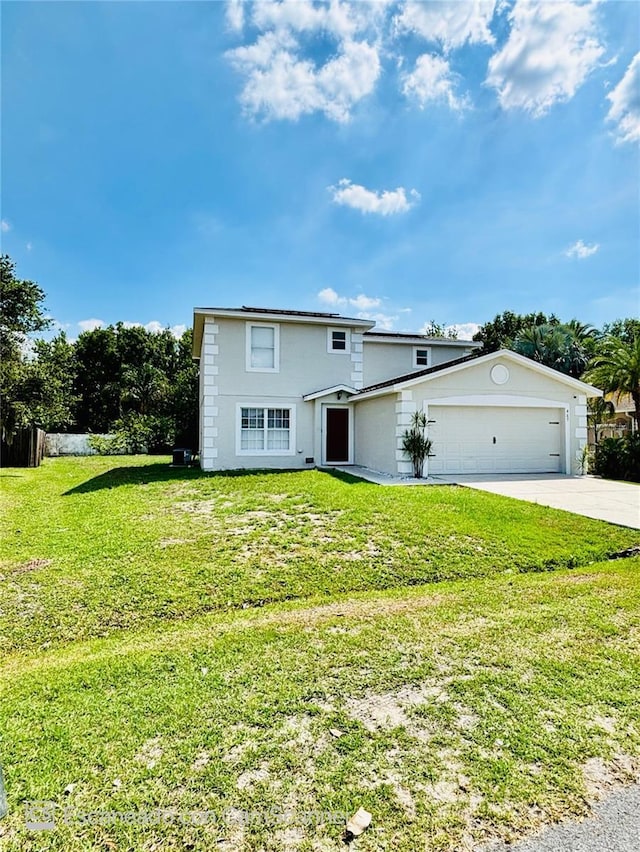 467 Martigues Dr, Kissimmee, FL 34759 - traditional-style home with driveway, stucco siding, a front yard, and an attached garage