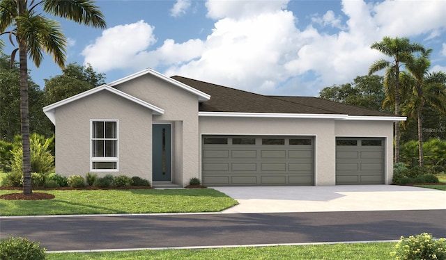 9210 Players Dr, Weeki Wachee, FL 34613 - ranch-style home featuring an attached garage, stucco siding, concrete driveway, and a front yard