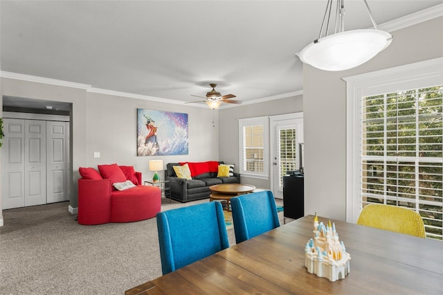 438 Water St Unit 438, Celebration, FL 34747 - dining space featuring crown molding, carpet flooring, and ceiling fan
