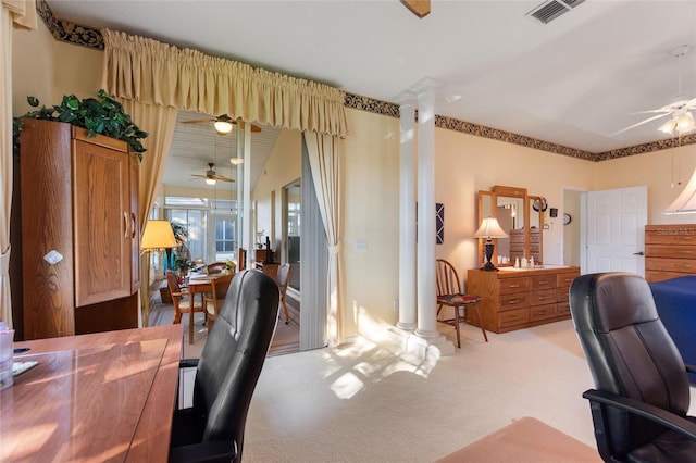 124 Ashton Dr, Davenport, FL 33837 - office space featuring ceiling fan, light colored carpet, and ornate columns