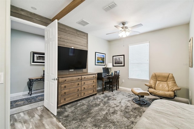 1272 Bonita Canyon Dr, Kissimmee, FL 34759 - bedroom with an office area, wood finished floors, baseboards, and a ceiling fan