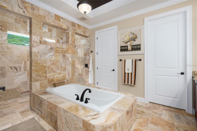 7 Spanish Moss Ct, Palm Coast, FL 32137 - full bath with crown molding, a bath, tiled shower, and vanity
