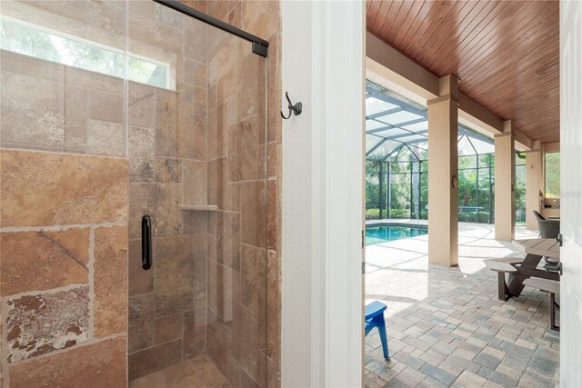 7 Spanish Moss Ct, Palm Coast, FL 32137 - full bath featuring wood ceiling, a stall shower, and healthy amount of natural light