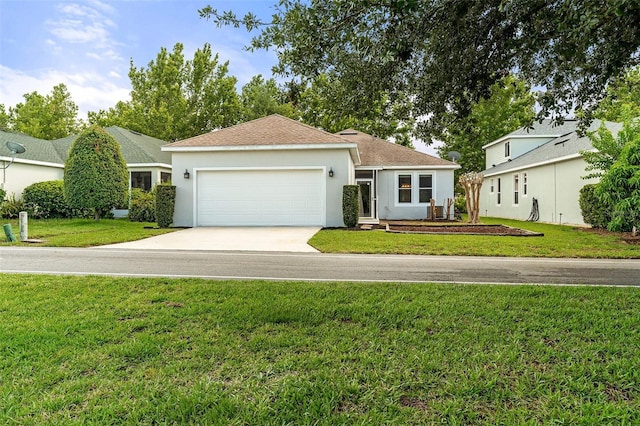 7013 Beargrass Rd, Harmony, FL 34773 - ranch-style house featuring driveway, a garage, stucco siding, and a front yard