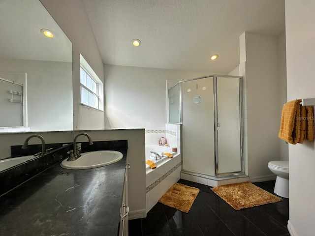 2410 Sweetwater Blvd, Saint Cloud, FL 34772 - full bathroom featuring vanity, a stall shower, a bath, toilet, and recessed lighting