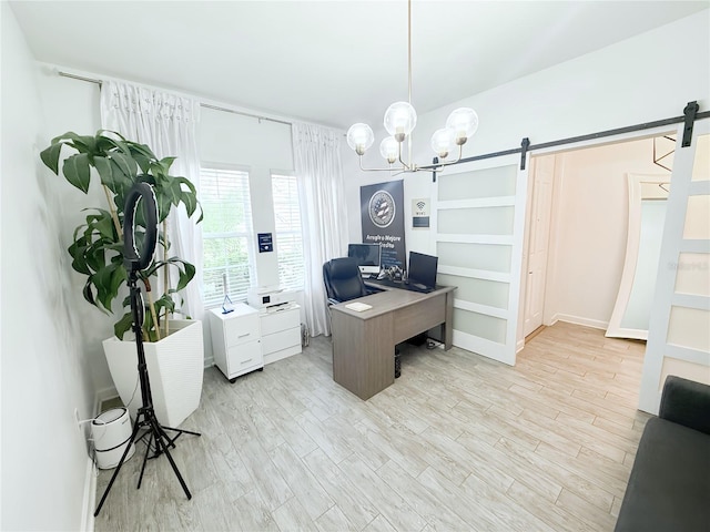 1508BUNKERDRIVE Bunker, Davenport, FL 33896 - office featuring a barn door, a chandelier, and light wood finished floors