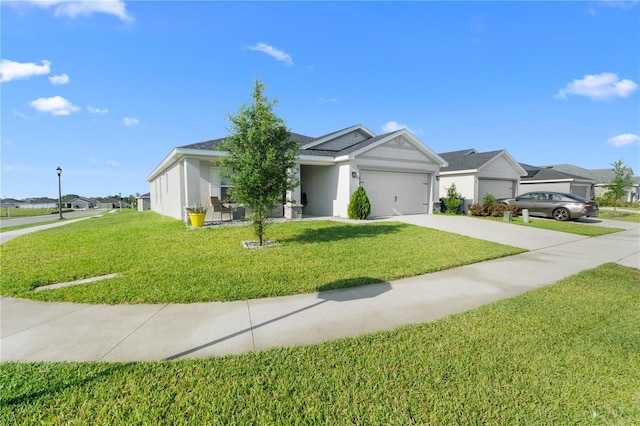 1524 Fleur Dr, Davenport, FL 33837 - ranch-style house with driveway, a front yard, a garage, and a residential view