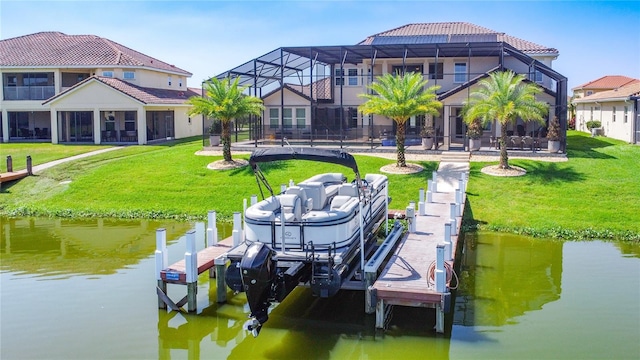 1211 Terralago Way, Kissimmee, FL 34746 - dock featuring a water view, boat lift, and a lawn