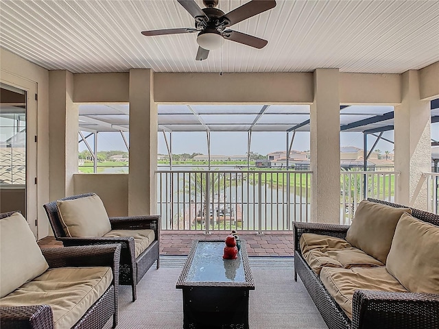 1211 Terralago Way, Kissimmee, FL 34746 - sunroom / solarium featuring outdoor lounge area, a water view, and a ceiling fan