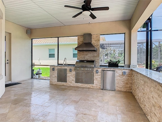 1211 Terralago Way, Kissimmee, FL 34746 - view of patio with glass enclosure, ceiling fan, and a sink