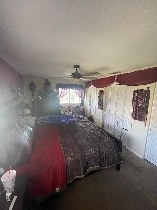 848 Wildabon Ave, Lake Wales, FL 33853 - carpeted bedroom with ceiling fan and a textured ceiling