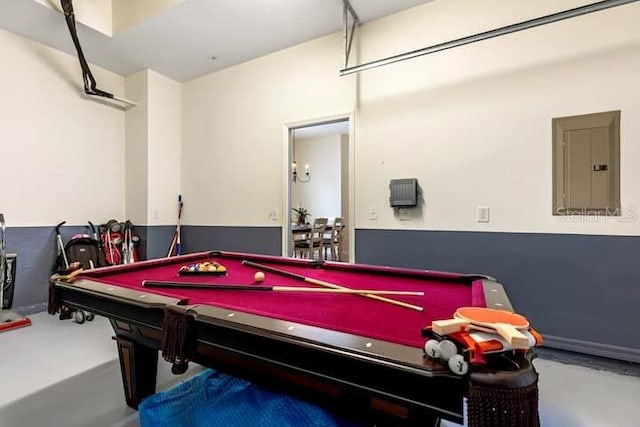 833 Brunello Dr, Davenport, FL 33897 - game room featuring electric panel, pool table, and concrete flooring