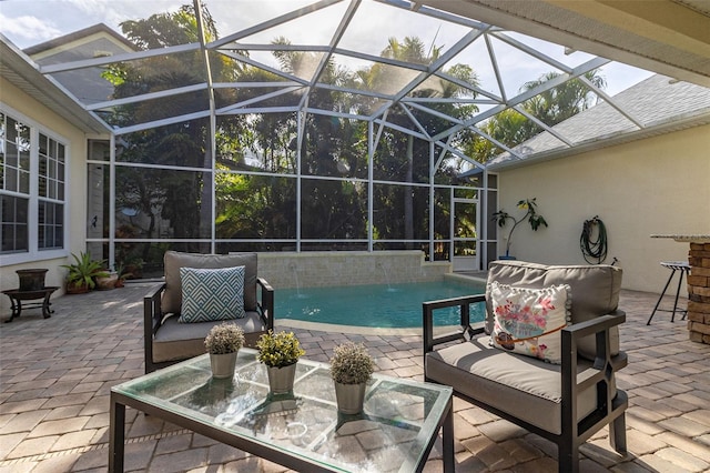 3349 Schoolhouse Rd, Harmony, FL 34773 - outdoor pool with a patio area, an outdoor living space, and a lanai