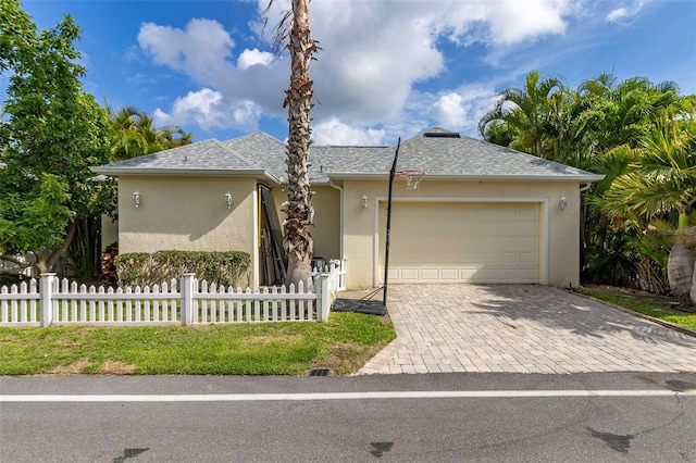 3349 Schoolhouse Rd, Harmony, FL 34773 - view of front of property with stucco siding, an attached garage, and decorative driveway