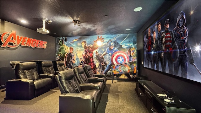1228 Castle Pines Ct, Reunion, FL 34747 - home theater room with carpet, recessed lighting, baseboards, and a textured ceiling