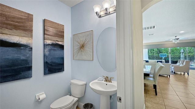 1228 Castle Pines Ct, Reunion, FL 34747 - bathroom featuring toilet, tile patterned floors, ceiling fan, and a sink