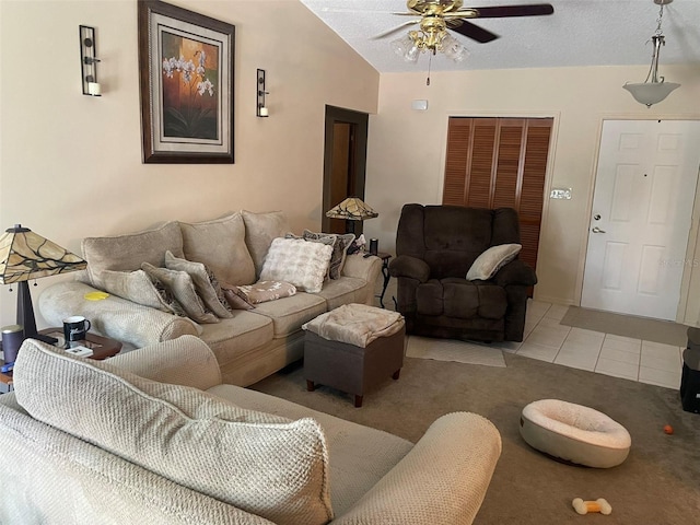 4926 Reginald Rd, Orlando, FL 32829 - living room with light colored carpet, ceiling fan, and light tile patterned floors
