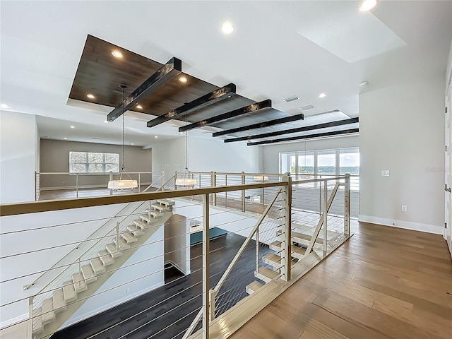15121 Pendio Dr, Montverde, FL 34756 - hallway featuring an upstairs landing, recessed lighting, baseboards, and wood finished floors