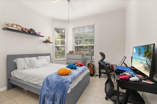 6214 Stevenson Dr Unit 106, Orlando, FL 32835 - bedroom featuring light tile patterned floors, crown molding, and a ceiling fan