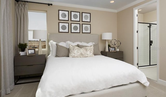 9021 Players Dr, Weeki Wachee, FL 34613 - carpeted bedroom featuring baseboards, ornamental molding, and recessed lighting