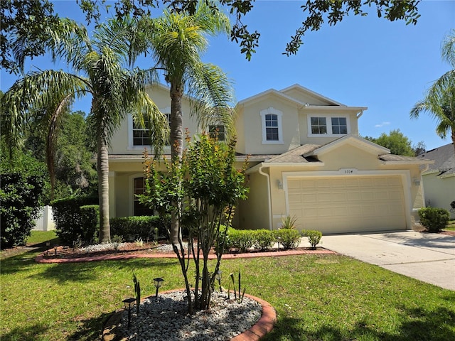 5704 Ansley Way, Mount Dora, FL 32757 - view of front of home with stucco siding, concrete driveway, a front lawn, and an attached garage