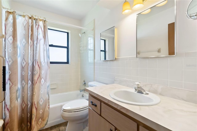 2740 Barker Rd, Saint Cloud, FL 34771 - full bathroom with vanity, shower / tub combo, and tile walls