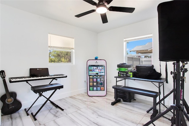416 E Seminole Ave, Lake Wales, FL 33853 - office with ceiling fan, baseboards, and marble finish flooring