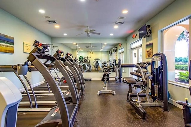 2312 Twickingham Ct, Clermont, FL 34711 - workout area featuring healthy amount of natural light, a ceiling fan, recessed lighting, and baseboards