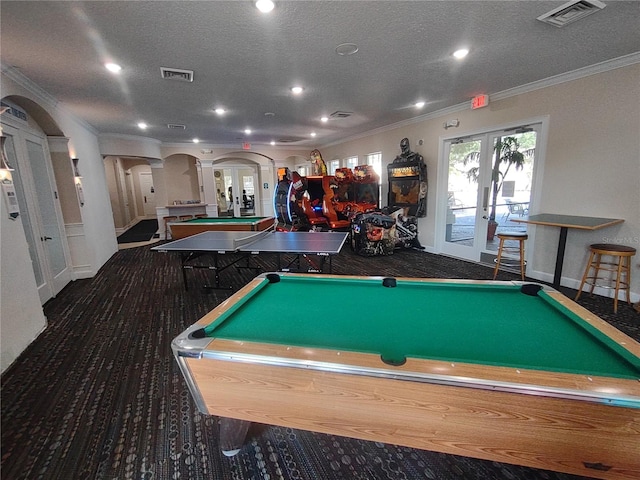 8101 Coconut Palm Way Unit 303, Kissimmee, FL 34747 - playroom featuring arched walkways, french doors, billiards, recessed lighting, and ornamental molding