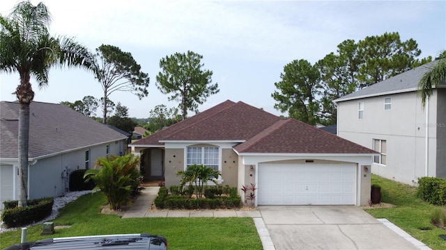 1428 Park Pl, Haines City, FL 33844 - view of front of home featuring a shingled roof, concrete driveway, a garage, stucco siding, and a front yard