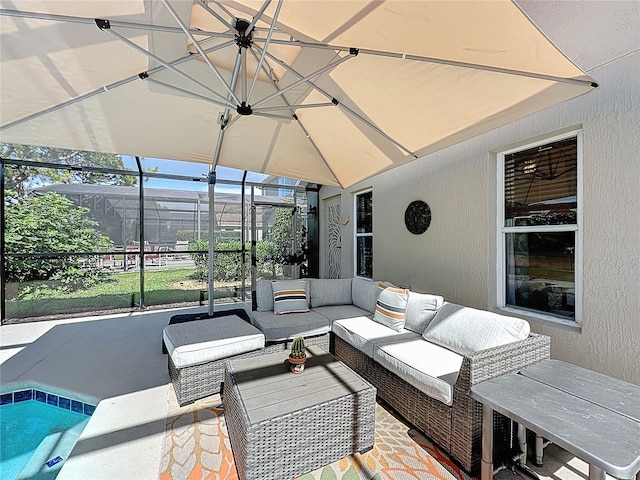 1428 Park Pl, Haines City, FL 33844 - view of patio / terrace with an outdoor living space and glass enclosure