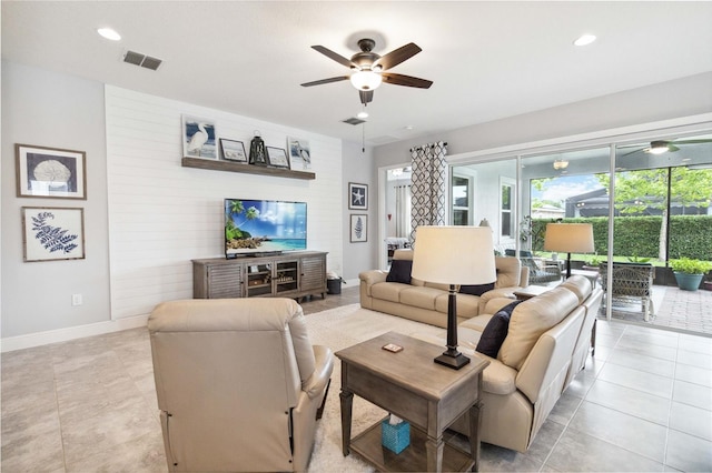 5025 Sunfalls Ave, Saint Cloud, FL 34772 - living area with ceiling fan, baseboards, recessed lighting, and light tile patterned floors