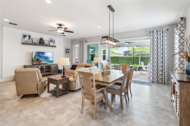 5025 Sunfalls Ave, Saint Cloud, FL 34772 - dining area with ceiling fan, recessed lighting, and light tile patterned floors