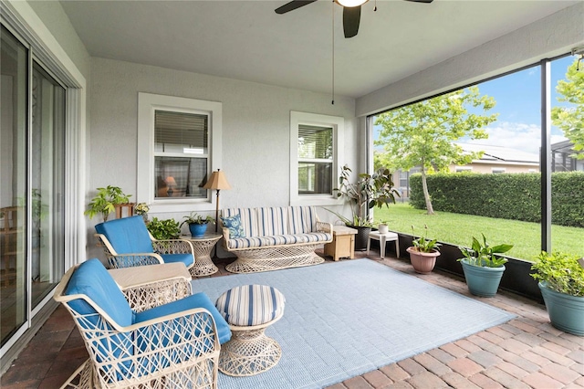5025 Sunfalls Ave, Saint Cloud, FL 34772 - sunroom with ceiling fan and an outdoor hangout area