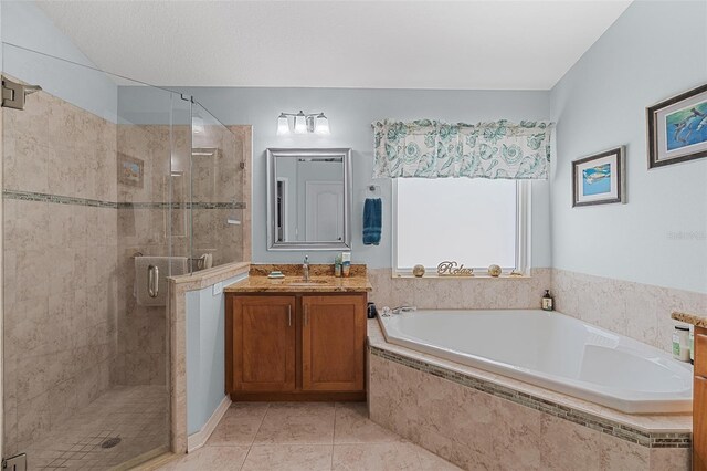 1523 Stafford Ave, Merritt Island, FL 32952 - full bath with a bath, vanity, a shower stall, and tile patterned flooring