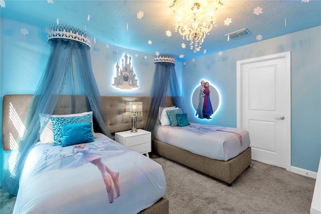 1560 Maidstone Ct, Davenport, FL 33896 - bedroom featuring carpet, a chandelier, a textured ceiling, and baseboards