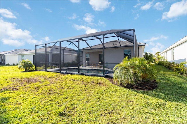 11330 Burgundy Dr, Venice, FL 34293 - rear view of property with a lawn, an outdoor pool, a patio, and a lanai