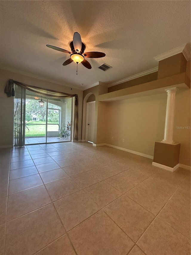 3244 River Branch Cir, Kissimmee, FL 34741 - unfurnished room featuring crown molding, light tile patterned floors, a ceiling fan, a textured ceiling, and baseboards