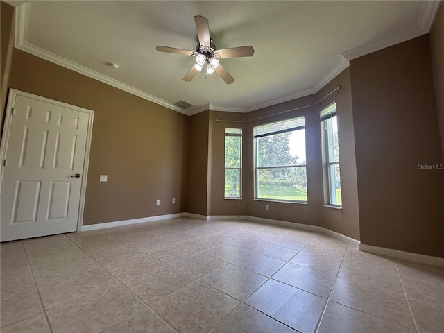 3244 River Branch Cir, Kissimmee, FL 34741 - spare room featuring ceiling fan, light tile patterned floors, ornamental molding, baseboards, and a smoke detector