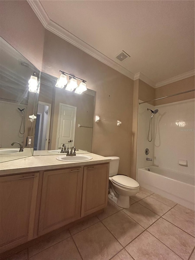3244 River Branch Cir, Kissimmee, FL 34741 - full bath with ornamental molding, double vanity, bathing tub / shower combination, tile patterned flooring, and toilet
