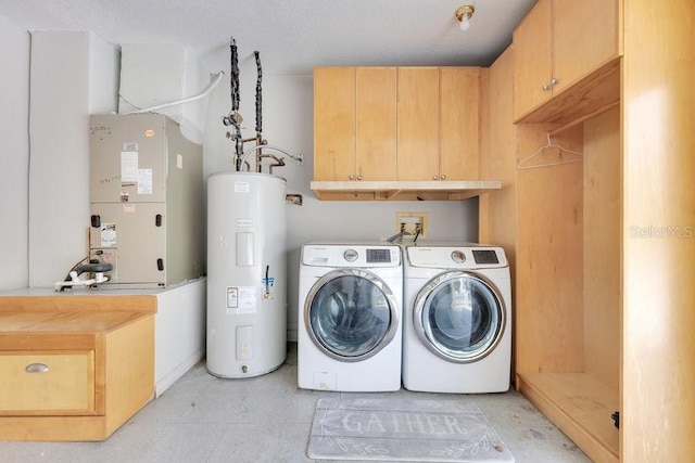 6555 Bay Tree Ct, Saint Cloud, FL 34771 - washroom with water heater, cabinet space, washing machine and clothes dryer, and heating unit