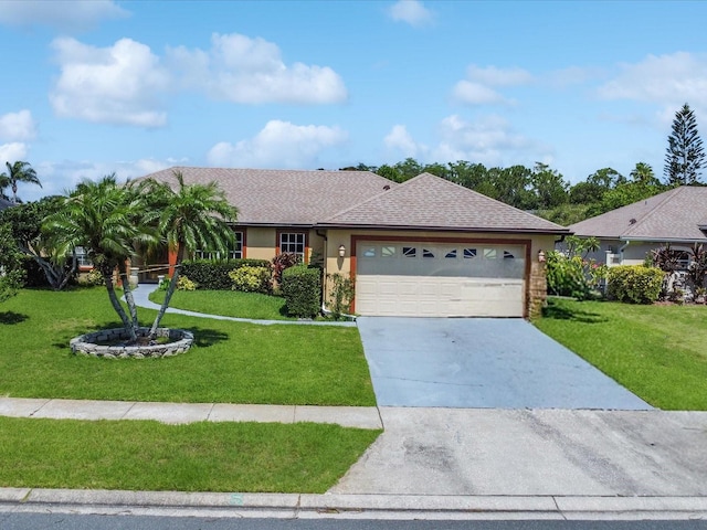 3811 Gator Bay Ln, Saint Cloud, FL 34772 - ranch-style house featuring a front yard, an attached garage, concrete driveway, and roof with shingles