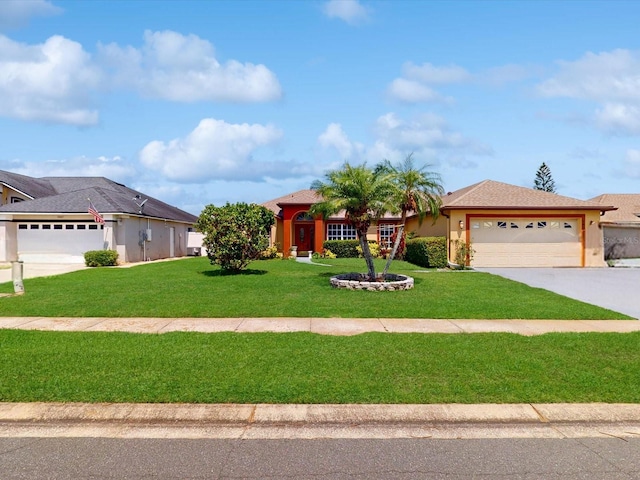 3811 Gator Bay Ln, Saint Cloud, FL 34772 - ranch-style house with concrete driveway, a garage, a front lawn, and stucco siding